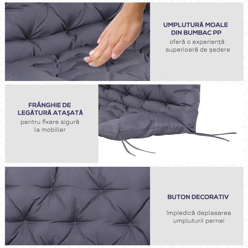 Outsunny Pernuță pentru Bancă de Grădină sau Leagăn de Grădină 132x110x10 cm cu 6 Curele de Fixare Gri Închis | Aosom Romania