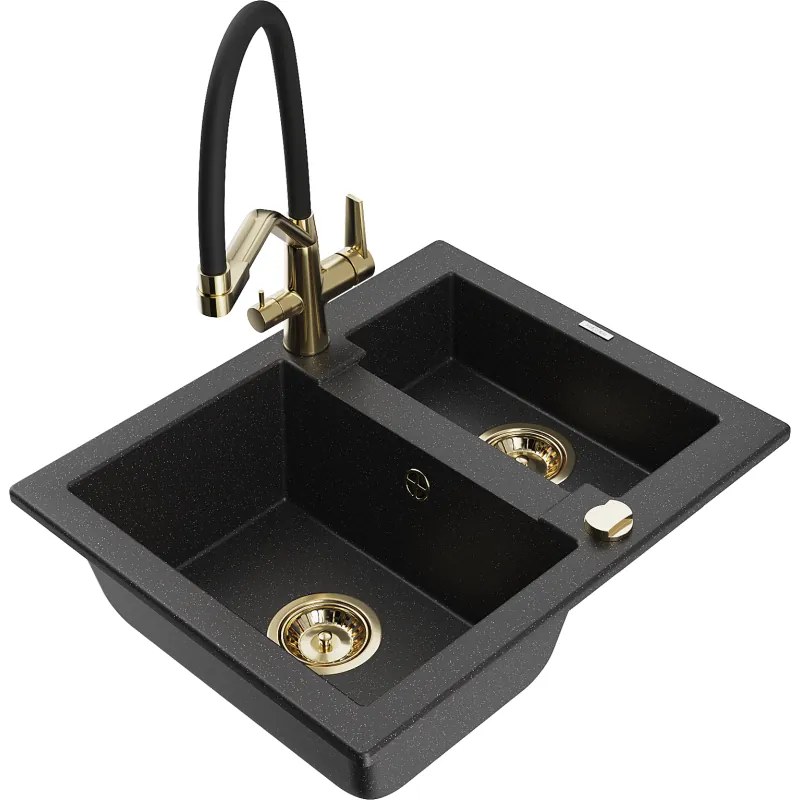 Mexen Carlos chiuvetă de bucătărie granit 1,5 compartiment cu baterie Duo, negru/argintiu metalizat - 6518-73-671701-57-G