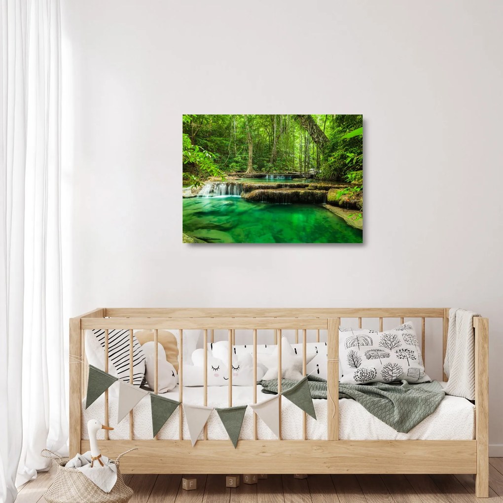 Tablou pe sticlă - Cascada verde (70x50 cm)