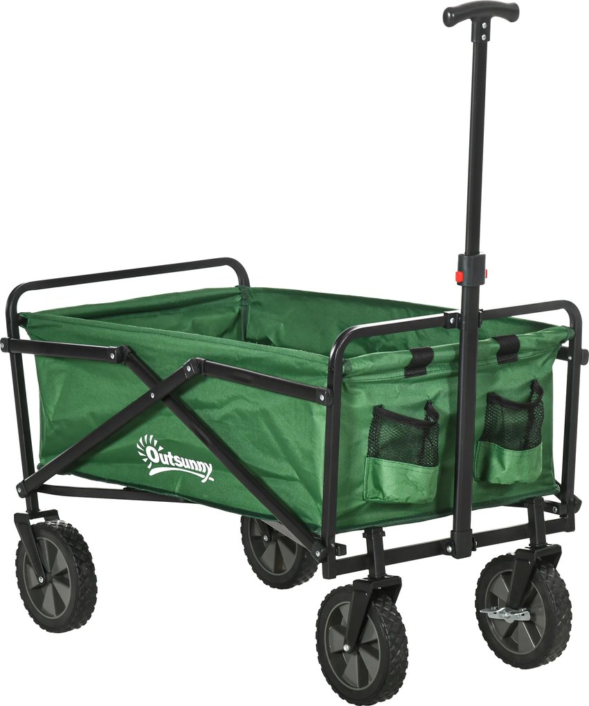 Outsunny Carucior cu rotile pliabil carucior de transport cu rotile incarcare 40 kg maner ajustabil 83 x 50 x 99 cm verde inchis | Aosom Romania