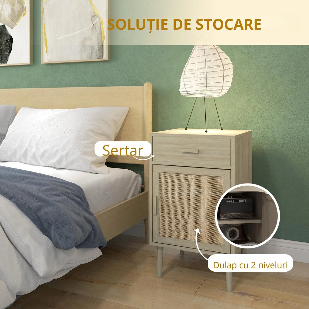 HOMCOM Set de 2 Mese Noptiera, Mese Laterale din Ratan cu Sertar | Aosom Romania