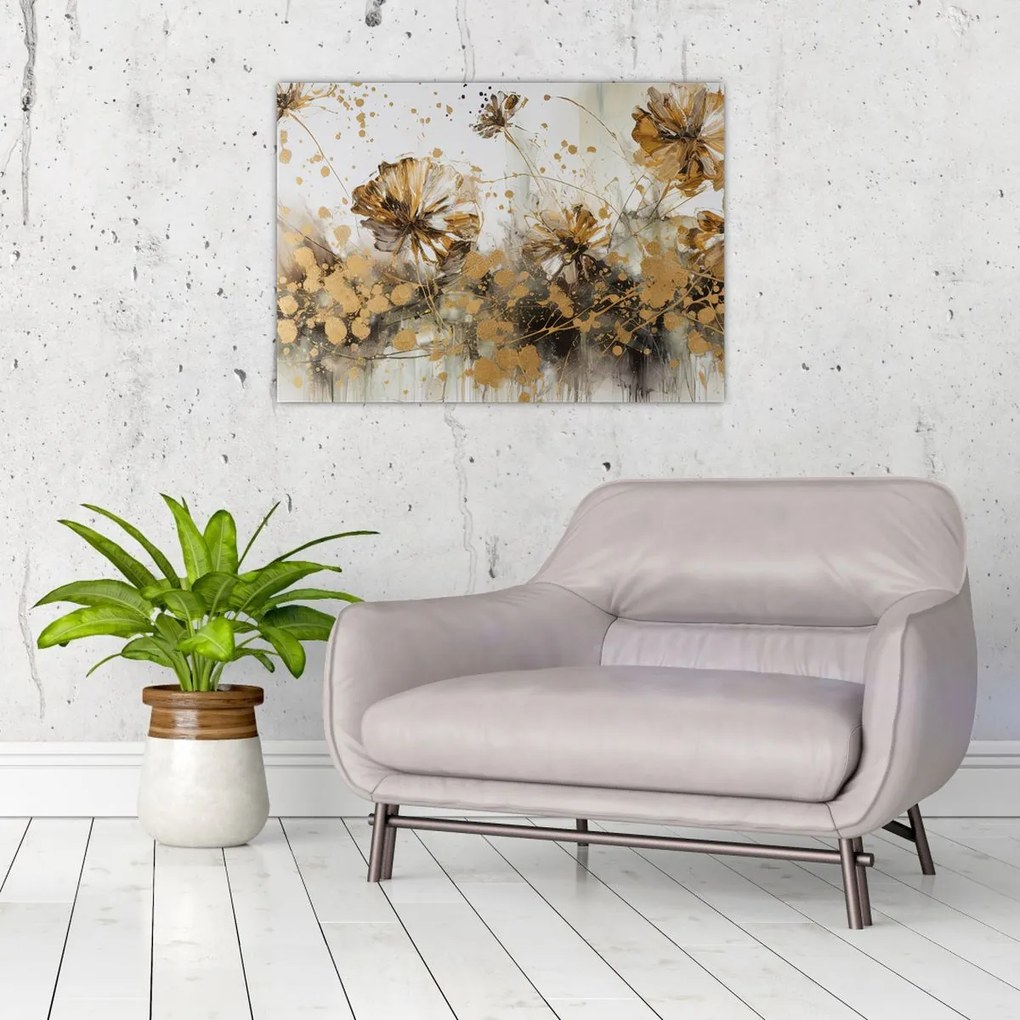 Tablou pe sticlă - pictură abstractă florală (70x50 cm)
