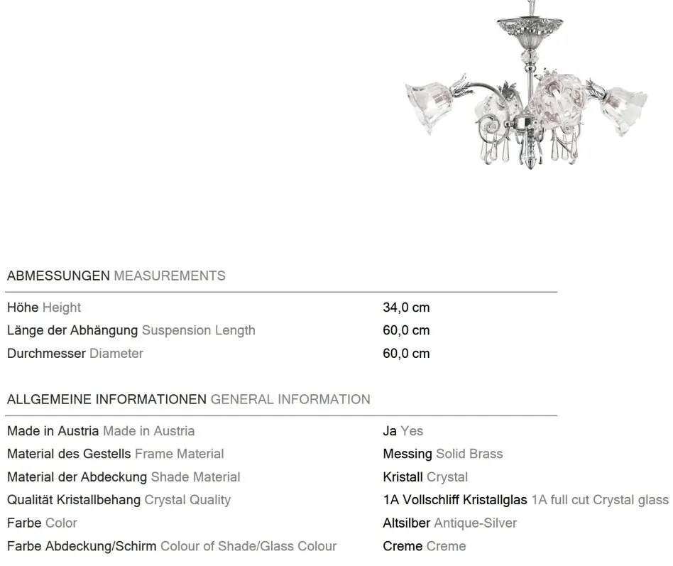 Candelabru cristal design lux LA BOHEME D-60cm 4L antique silver