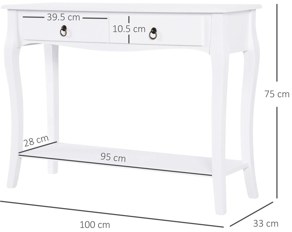 HOMCOM, consola pentru hol, 100x33x76 cm, alba | Aosom Romania