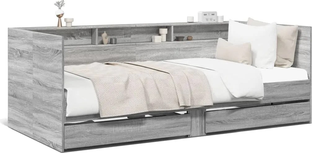vidaXL Pat de zi cu sertare fără saltea, gri sonoma, 75x190 cm
