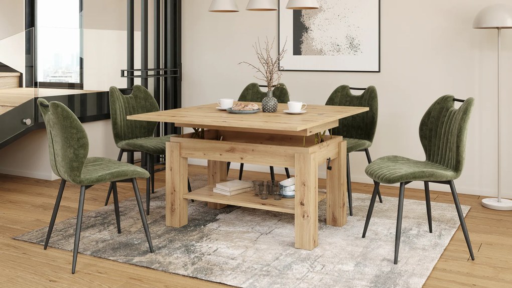 Mazzoni BRAWO Stejar Artisan - MĂSUȚĂ DE CAFEA CU BLAT EXTENSIBIL ȘI RIDICABIL MASĂ CU RAFT