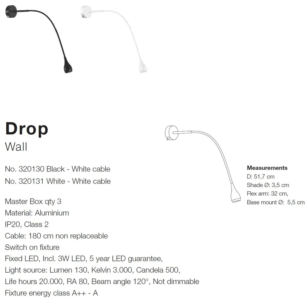 Aplica LED moderna cu brat flexibil Drop neagra 320130 NL