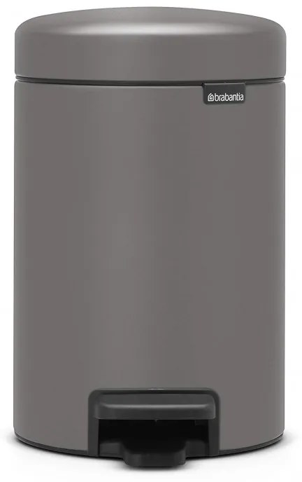 Cos de gunoi cu pedala Brabantia NewIcon 1001096, 3 L, Inchidere lina, Baza antiderapanta, Finisaj mineral, Gri