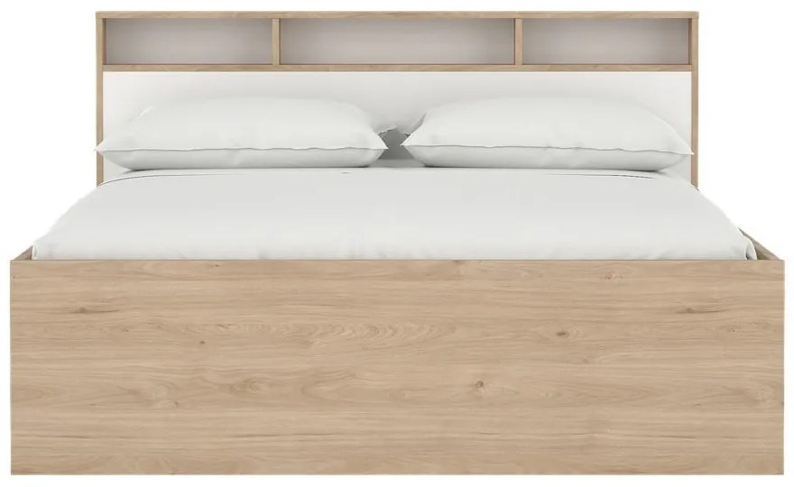 Pat matrimonial în culoare naturală cu aspect de lemn de stejar cu spațiu de depozitare fără somieră 160x200 cm Ikast – Tvilum