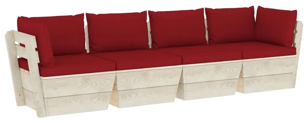 3063453 vidaXL Canapea grădină din paleți, 4 locuri, cu perne, lemn de molid