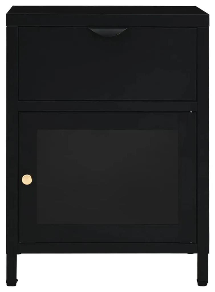 Noptiere, 2 buc., negru, 40x30x54,5 cm, otel si sticla 2, Negru