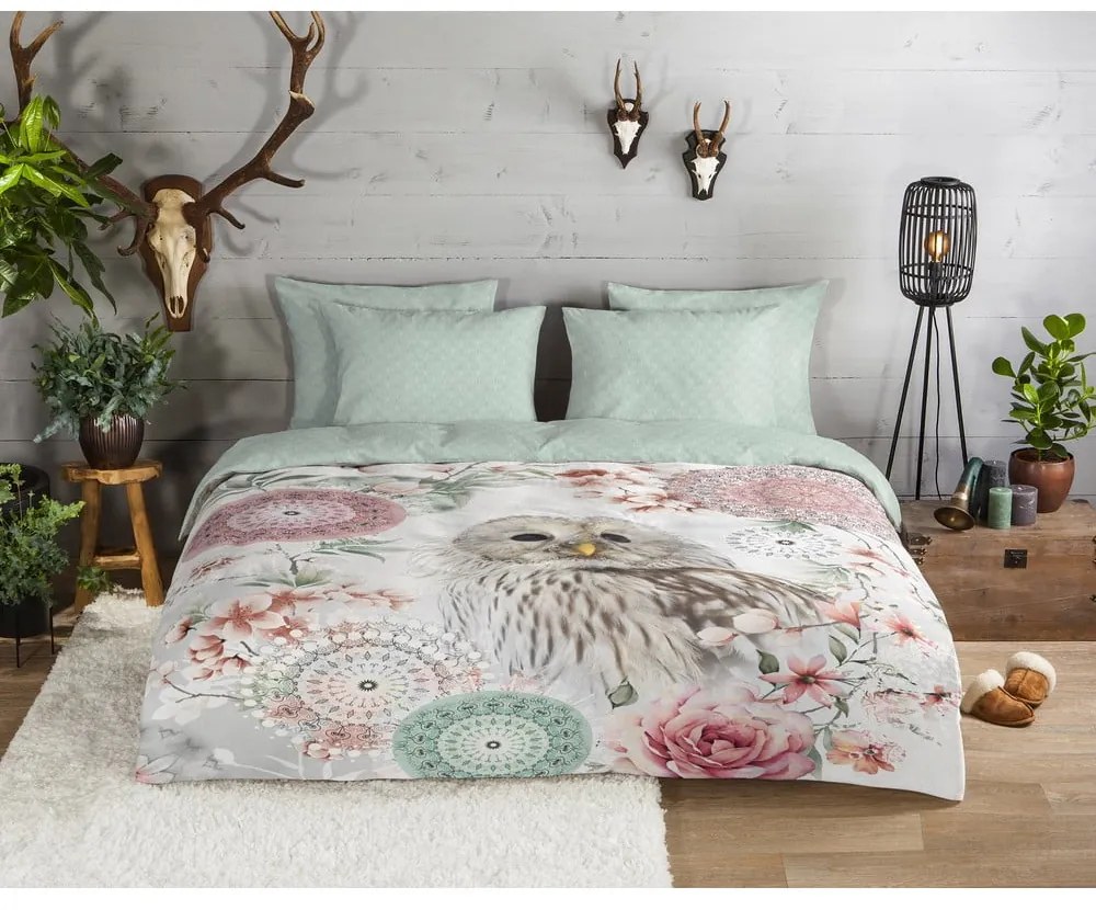 Lenjerie de pat verde din flanelă pentru pat de o persoană 140x200 cm Omaira – HIP