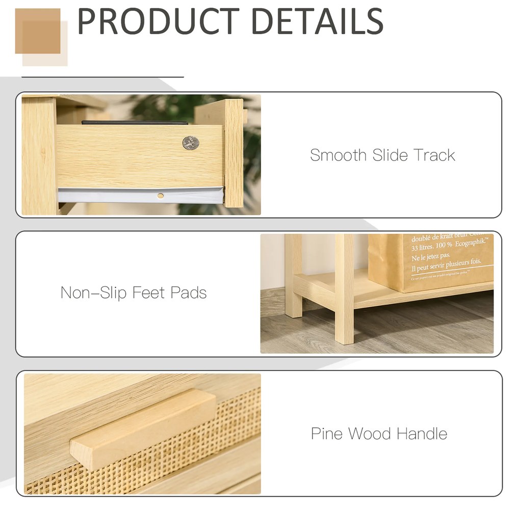 HOMCOM Consola din lemn pentru intrare, sufragerie, salon, cu 2 Sertare, Stil Shabby Chic Culoare Lemn, 100x30x76cm