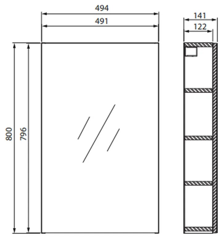 Dulap suspendat cu oglinda Cersanit City, 50 cm, alb 500 mm