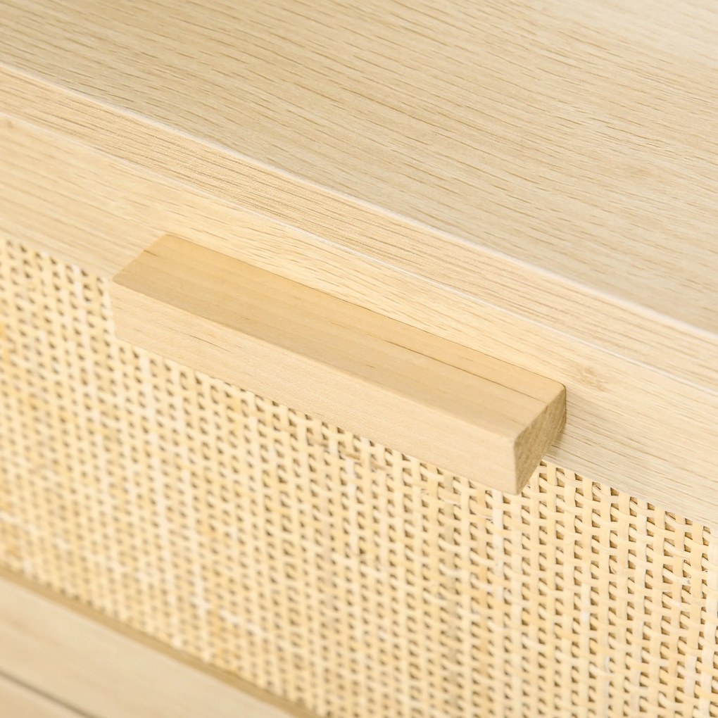 HOMCOM Casetiera cu 3 din lemn si ratan pentru camera de zi si dormitor, 80x40x80cm Culoare Lemn Natural | AOSOM.ro