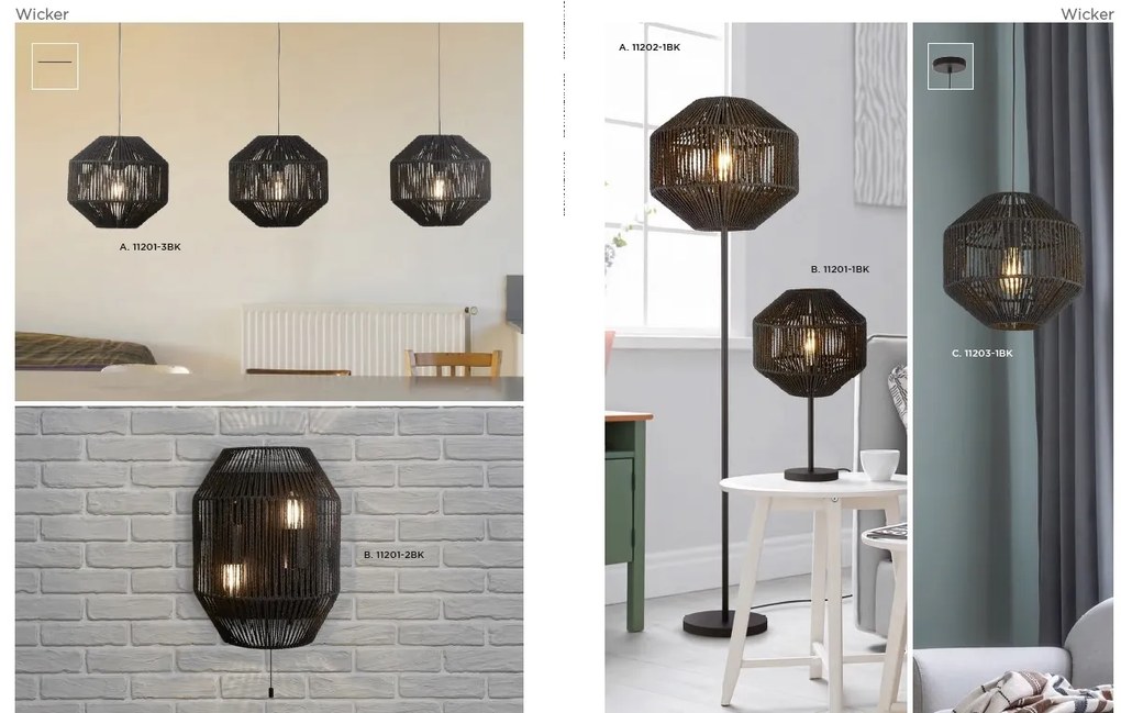 Aplica de perete modena Wicker 11201-2BK SRT