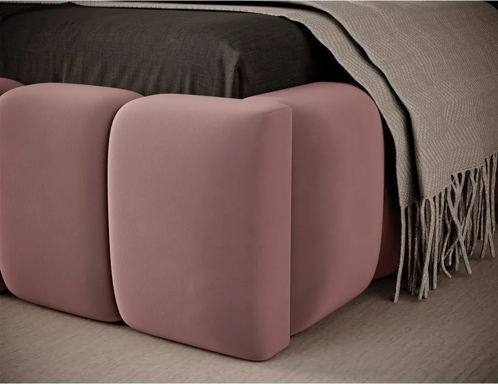 Pat roz tapițat cu spațiu de depozitare cu somieră 90x200 cm Lamica – ELTAP