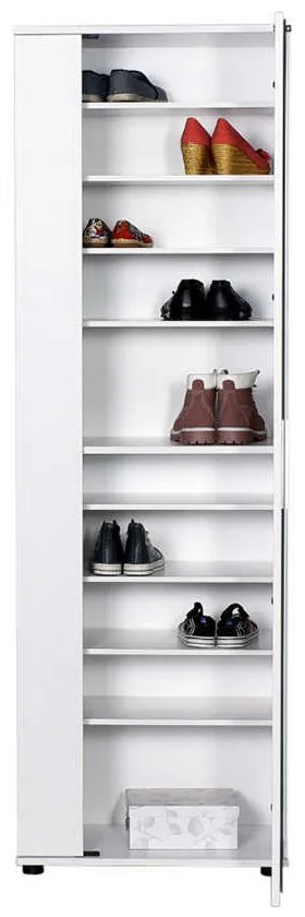 Pantofar Adore Porto, 2 usi reversibile cu oglinda, 10 rafturi, capacitate 28 perechi incaltaminte, Alb / Stejar, 60 x 35 x 187 cm