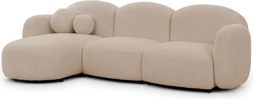 Colțar maro deschis cu tapițerie din țesătură bouclé (cu colț pe partea stângă/cu șezlong) Orbit – Ropez