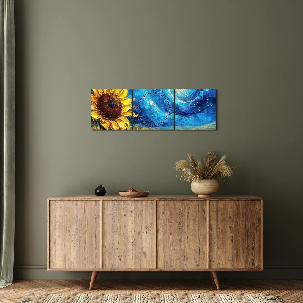 Tablou - Pictura floarea-soarelui (cu ceas) (90x30 cm)