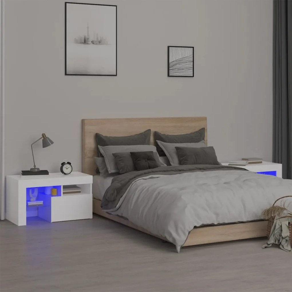 vidaXL Noptiere cu lumini LED, 2 buc., alb, 70x36,5x40 cm