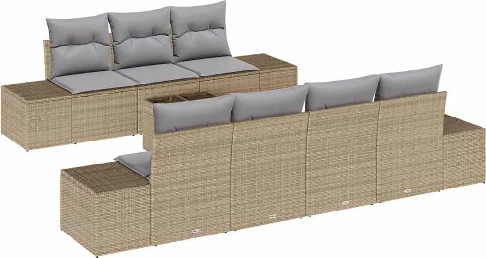 vidaXL Set de canapele pentru grădină 8 pcs Bej și gri poliratan