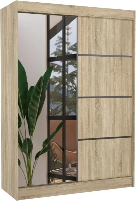 Dulap cu usi glisante si oglinda 150x215 cm, Gilton, ADRK Furniture (Culoare: Sonoma)