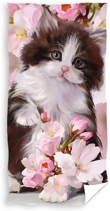 Pisică Bloomy Purr prosop de baie, prosop de plajă 70x140cm