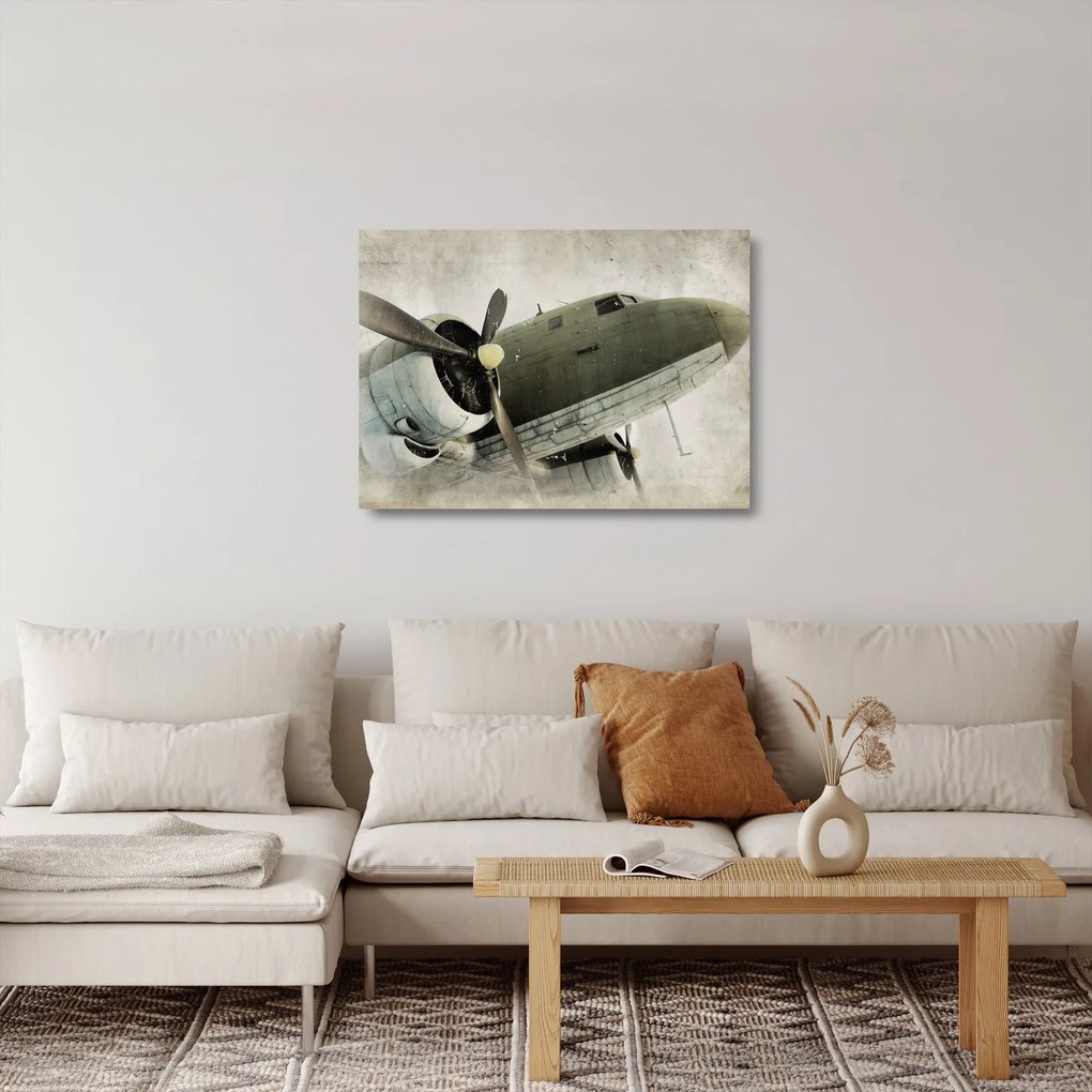 Tablou pe sticlă - Avion vechi cu elice (70x50 cm)
