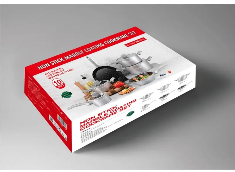 Set oale si tigai Royalty Line T010-Silver, Aluminiu, 10 piese, Acoperire marmura, Argintiu