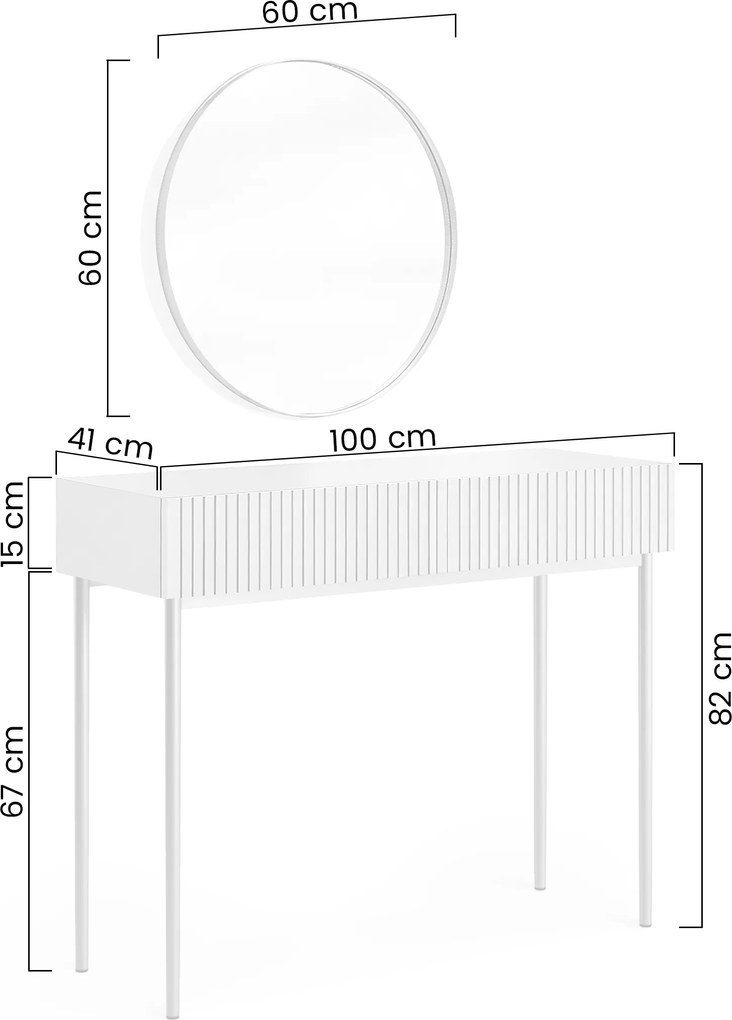 Masa de toaletă cu oglindă neagră Nicole 60 cm - cașmir / picioare negre