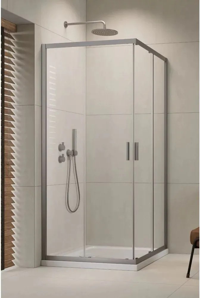 Cabina de dus dreptunghiulara cu usa glisanta Radaway Alienta 80x90 cm nichel periat-transparent