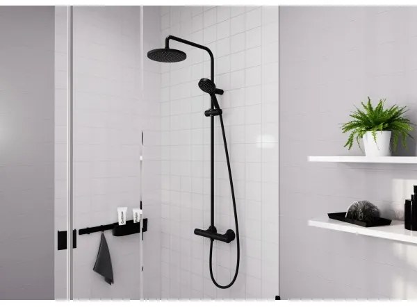 Coloana de dus cu baterie termostatata, Hansgrohe Vernis Blend, negru mat, 26276670