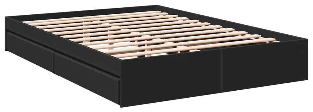 3280644 vidaXL Cadru de pat cu sertare, negru, 160x200 cm, lemn prelucrat