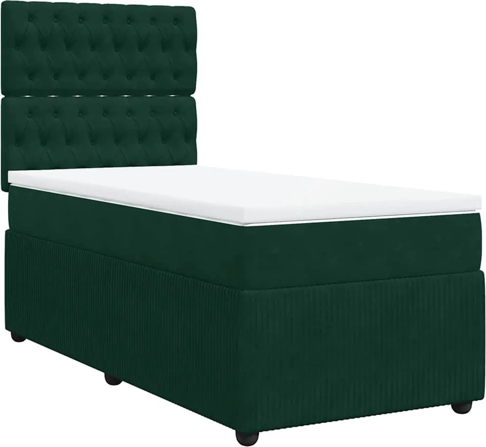 vidaXL Pat box spring cu saltea, verde închis, 100x200 cm, catifea