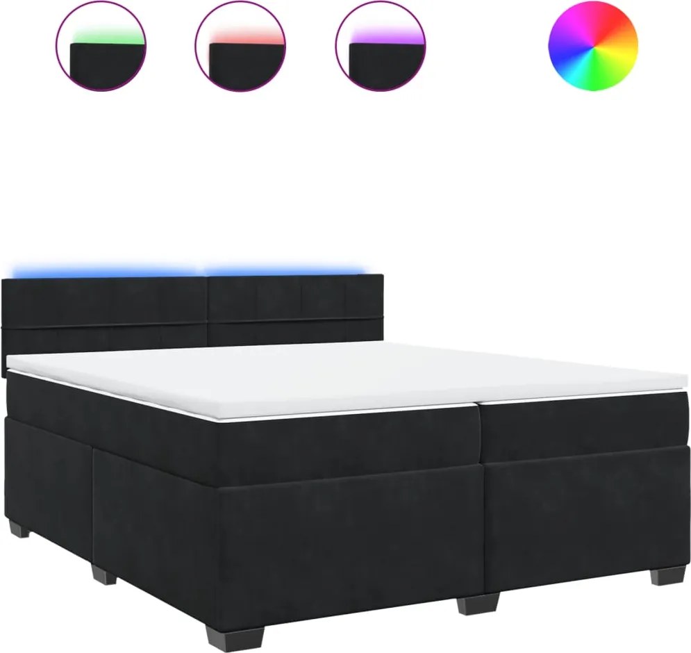 vidaXL Pat box spring cu saltea, negru, 200x200 cm, catifea