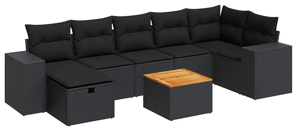 3325877 vidaXL Set mobilier de grădină cu perne, 8 piese, negru, poliratan