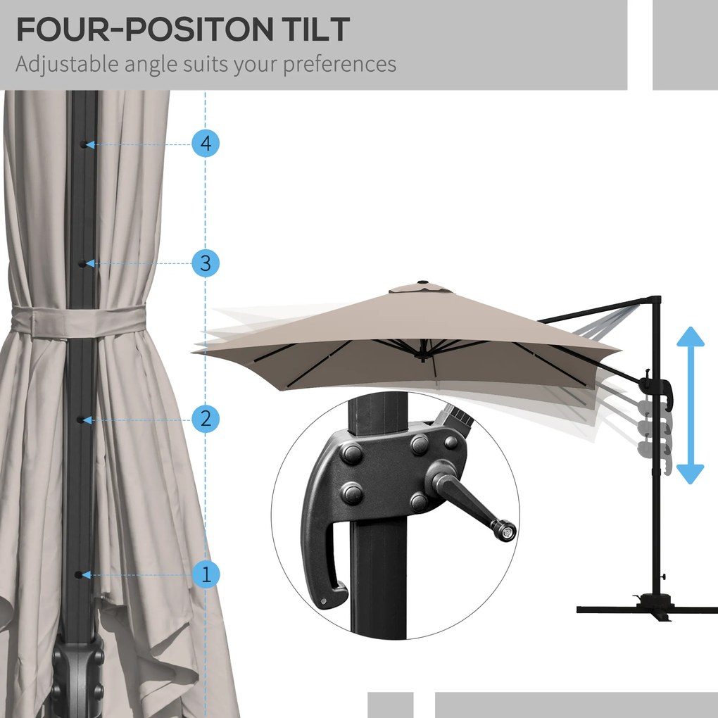 Outsunny Umbrelă de Soare cu 8 Lamele cu Pedală și Manivelă, Umbrelă de Soare din Aluminiu și Poliester, 295x295x266 cm, Kaki | Aosom Romania