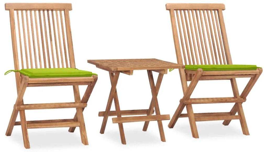 vidaXL Set mobilier exterior pliabil cu perne, 3 piese, lemn masiv tec