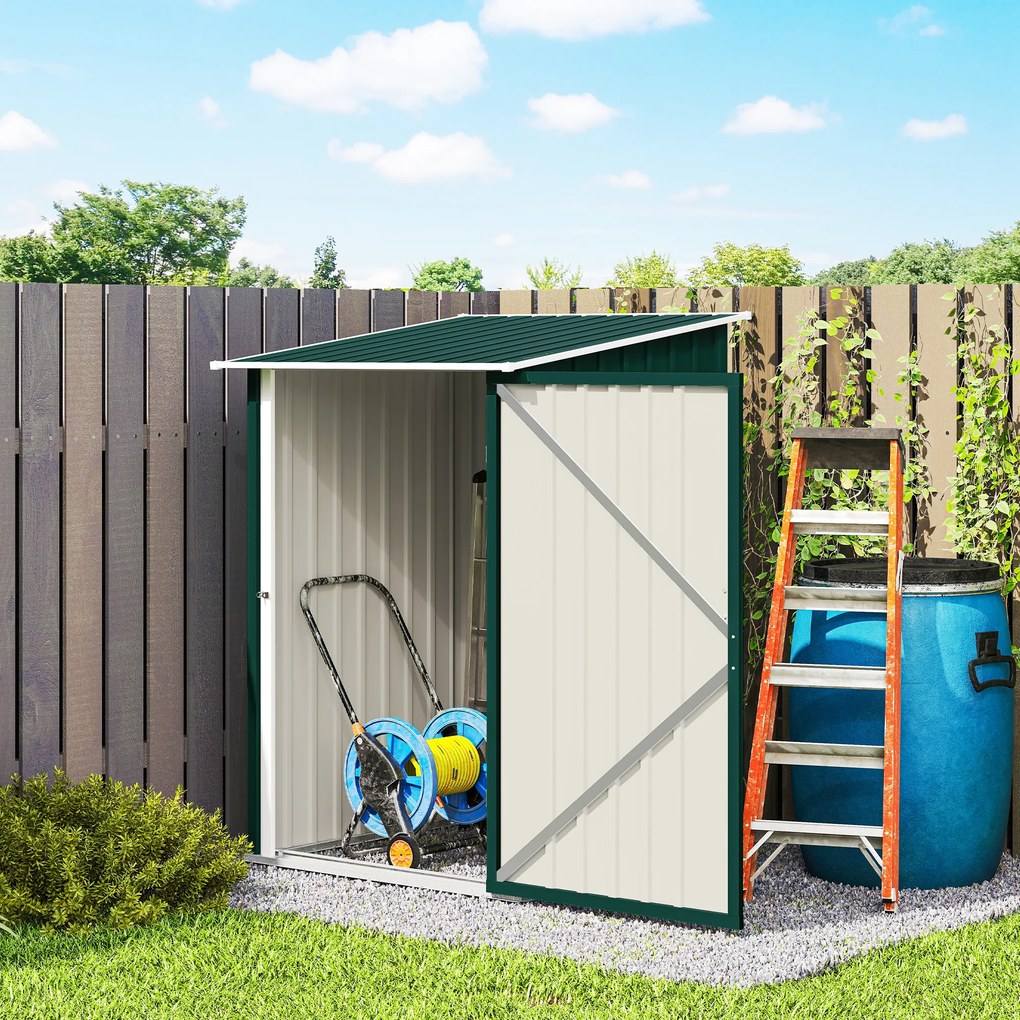 Outsunny Căsuță de Grădină 0,92m² din Oțel Galvanizat, Depozit pentru Unelte cu Ușă Blocabilă, Acoperiș Înclinat, 100x104x160 cm, Verde | Aosom Romania