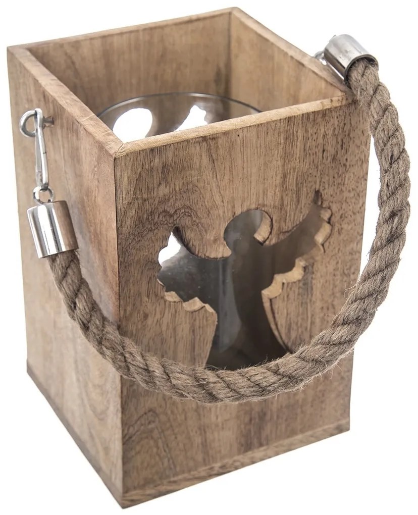 Suport suspendat pentru lumânări InDecor din lemn de mango Angel, 13,5 x 13,5 x 20 cm