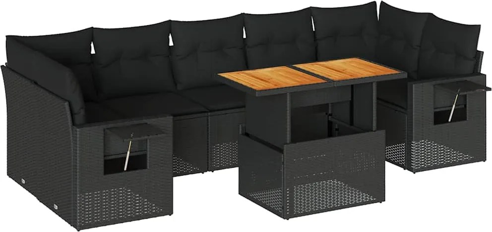 vidaXL Set mobilier de grădină cu perne, 8 piese, negru, poliratan