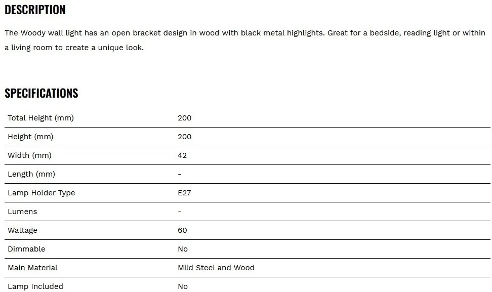 Aplica de perete din lemn design rustic Woody