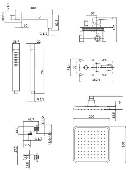 Set de duș cu baterie ascunsă Cersanit S952-012 MILLE crom lucios