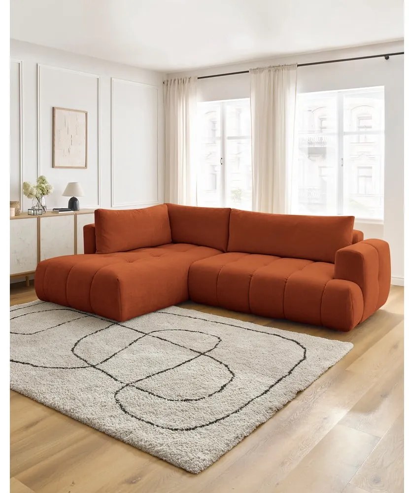 Colțar cărămiziu extensibil/cu spațiu de depozitare (cu colț pe partea stângă/în formă de ”L”) Fuji – Bobochic Paris