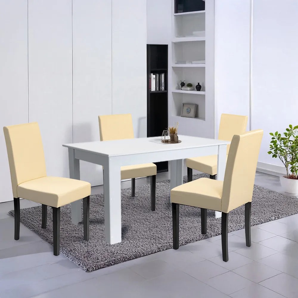 Set de masă Leon 4+1 alb-bej