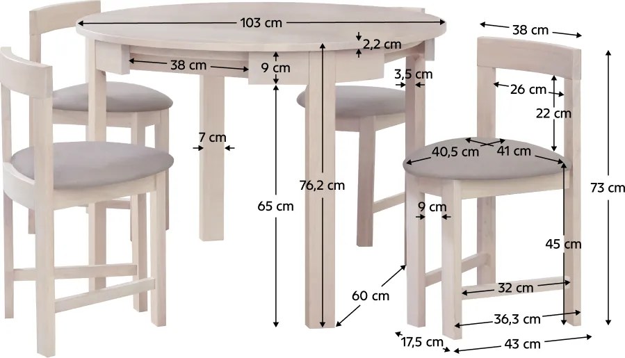 Set de sufragerie 1+4, lemn masiv, alb model lemn /gri-bej, DOMIO