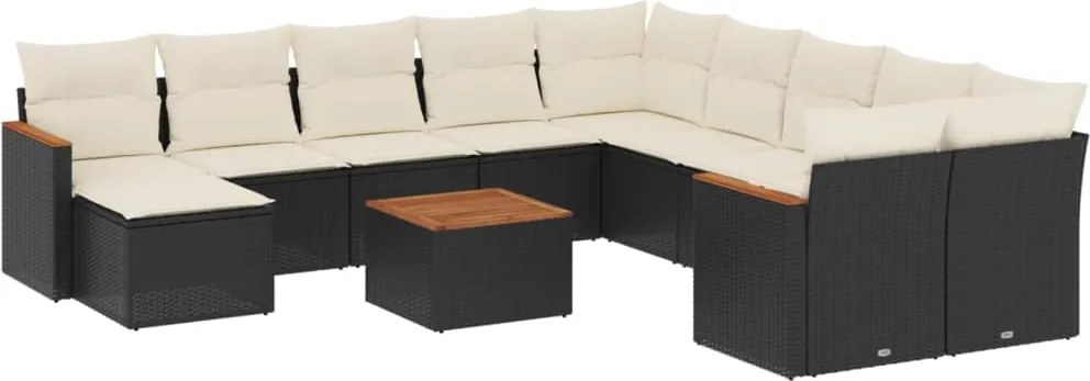 vidaXL Set canapele de grădină, 12 piese, cu perne, negru, poliratan
