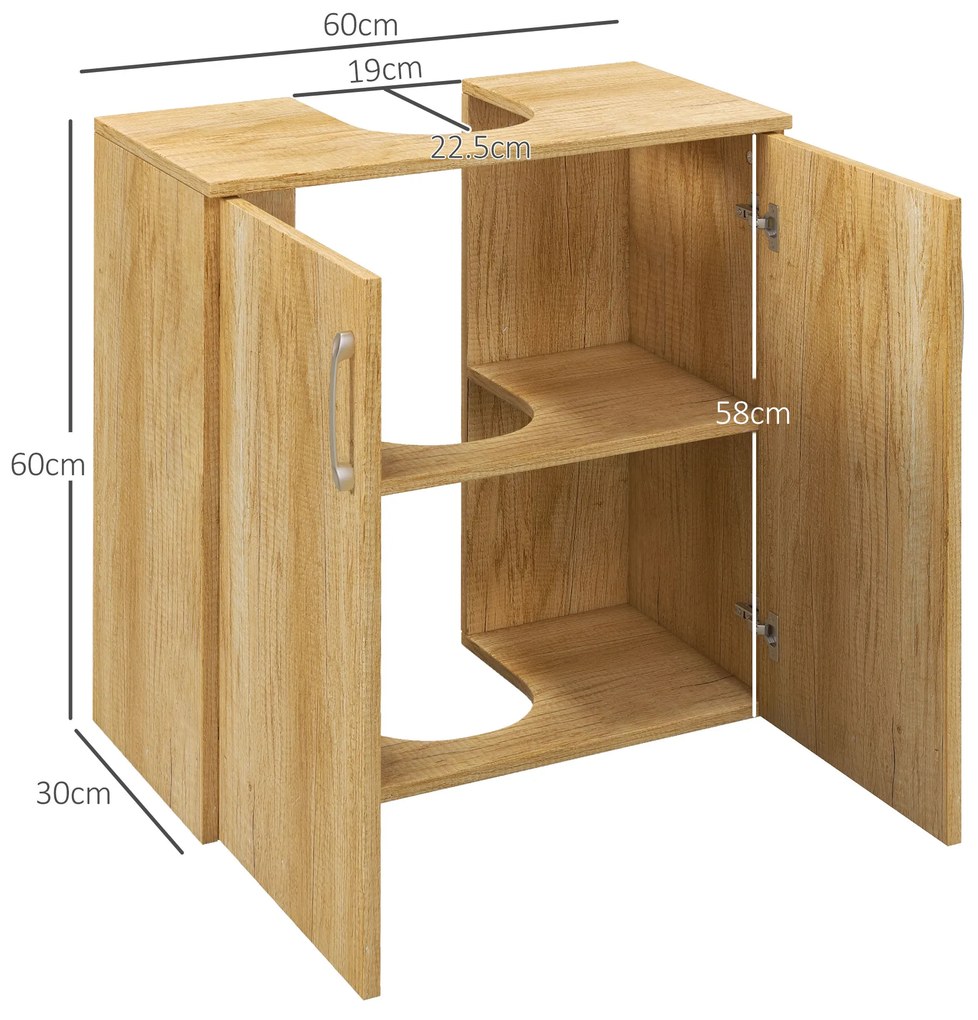 HOMCOM Mobilier de Baie Modern Sub Chiuvetă, Dulăpior Suspendat cu 2 Uși și 2 Rafturi, 60x30x60 cm, Lemn Natural | Aosom Romania