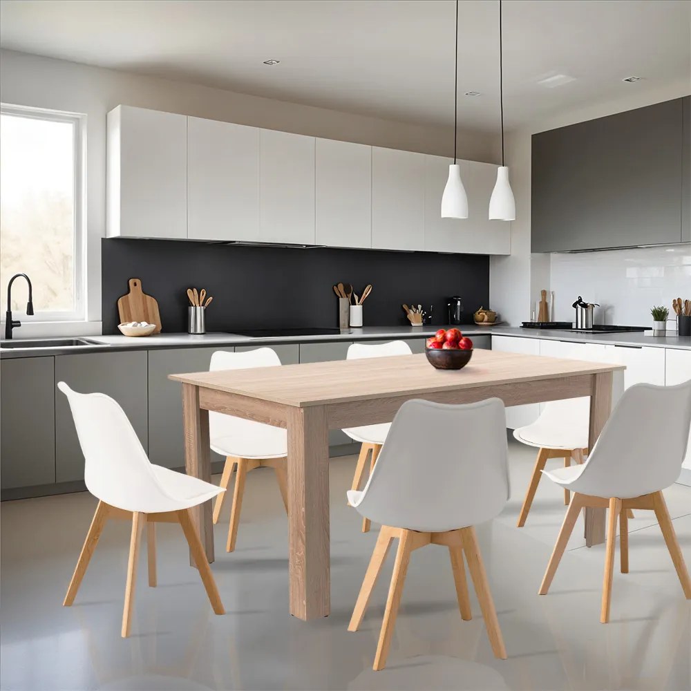 Set de masă Lola 6+1, alb-stejar Sonoma